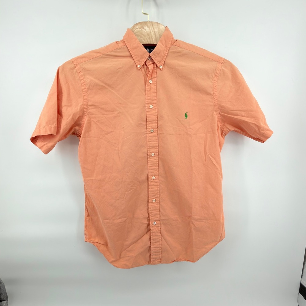 Ralph Lauren Button Front Shirt Mens LT Peach Classic Fit Short Sleeve Cotton